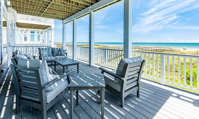 Sandhill Shores Casa | Beachfront Beauty w/ 5 Decks, Private Walkover, Spacious Living Area & Elevator!