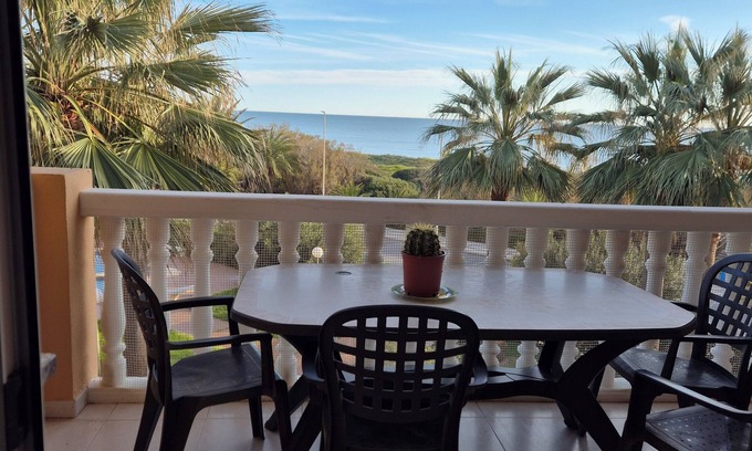 Platja de Piles Apartamento | Beautiful apartment in 1st line with sea view, swimming pool and palm trees