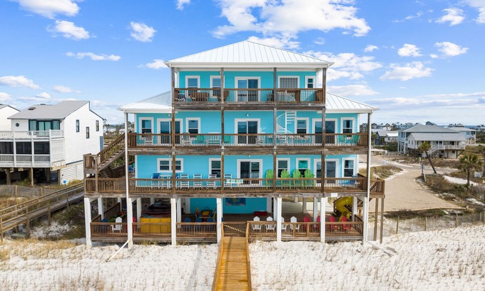 Port St. Joe Casa | Big Blue Heaven: Family Retreat! Beachfront with Swim Spa and Slide, Sleeps 27!