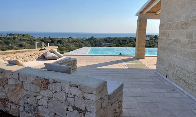 Torre Pali Villa | Blue door Trullo with sea view pool