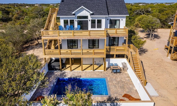 Carova Beach Casa | Brand New 4 Bedroom Home w/ Pool, Hot Tub, Close to Beach, Wild Horses​, Views