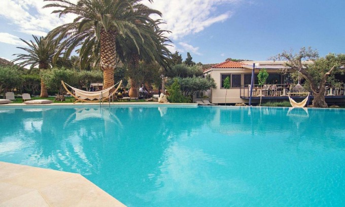 Agia Galini Villa | Breathtaking Agios Vasilios Suite | Kirsch Suite | 1 Bedroom | Private Furnished Balcony or Terrace with Garden and Mountain View | Spacious Shared Furnished Sun Terrace | Shared Outdoor Pool | Shared Hot Tub | Agia Galini