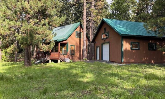 Pinecrest Cabina | Camp Leland · Dog Friendly 4-Season Cabin + Garage, meadow view