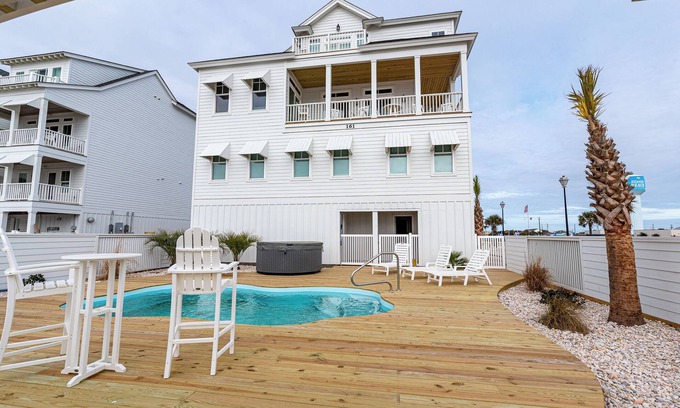 Atlantic Beach Casa | Captains Choice: 5-Bed Oceanfront Escape w/ Private Pool, Elevator & Hot Tub!