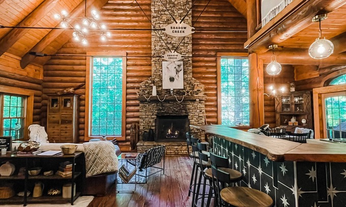Cashiers Cabina | Cashiers Creek Front True Log 4,300 sq ft Modern Rustic Mountain Lodge