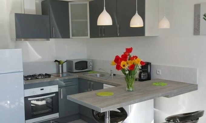 La Roche-Posay Apartamento | Apartamento céntrico en La Roche-Posay: 2 hab, terraza, piscina y Wi-Fi