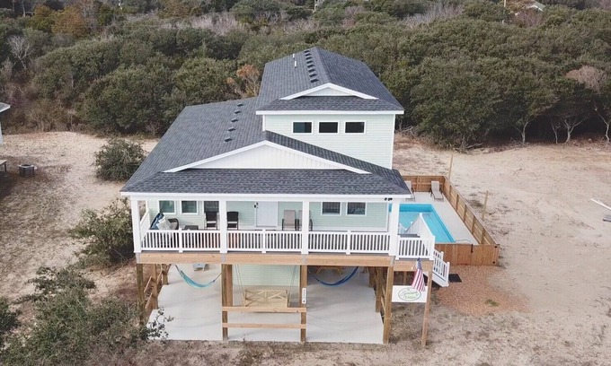Carova Beach Casa | Charming Carova Cottage on 4x4 beach, Heated Pool, Hot Tub, Close Beach Access.