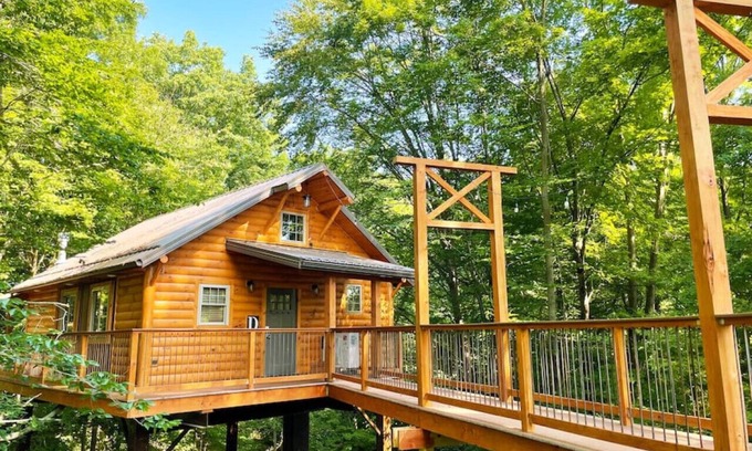 Millersburg Cabina | Charming Treehouse Getaway with Treetop Views