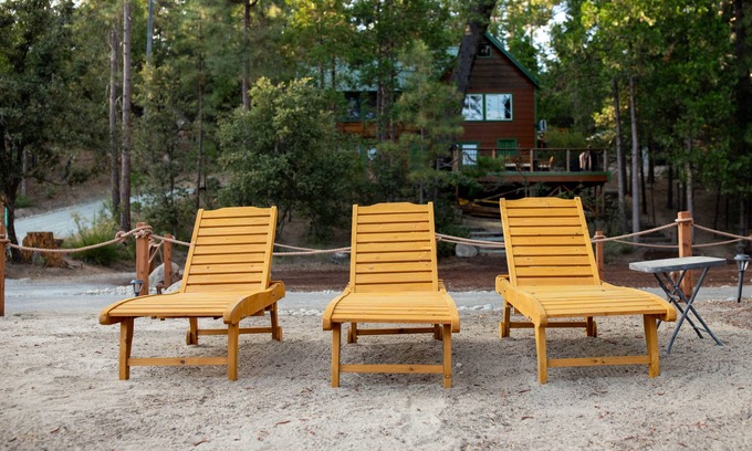 Bass Lake Cabina | chic old style cabin, forest suite & dome lake front. Private beach and own dock
