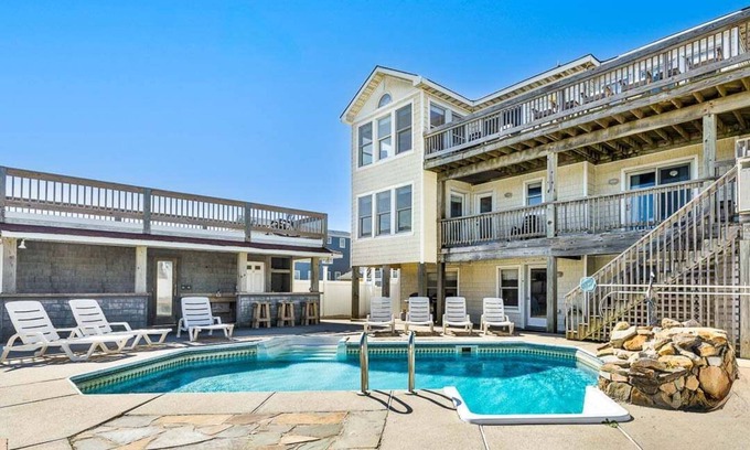 South Nags Head Casa | Cinco palmas | Frente al mar | Se aceptan perros, Piscina privada, Bañera de hidromasaje