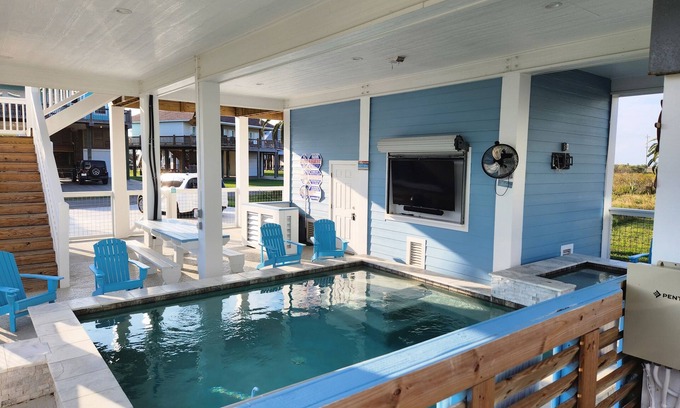 Port Bolivar Casa | Coastal Getaway w/ Pool, Hot Tub, Deck, Ocean View, Beach Sands 1 New Construction Private Pool/Hot