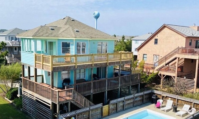 Ocean Sands Casa | Corolla 5 bed 3 bath ocean views, ocean side, a private heated pool and hot tub