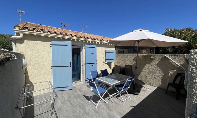 Saint-Cyprien Plage Villa | Casa adosada con altillo, 2 hab., 400m playa, aire acondicionado, terraza, mascotas bienvenidas