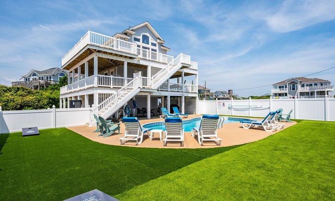 Corolla Village Casa | Da Kine By Da C: Dog-Friendly, Oceanside Home in Ocean Sands, Private Heated Pool