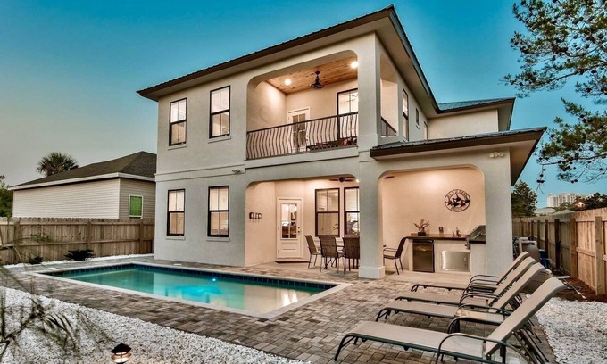Frangista Beach Casa | Deja Blue: Private beach steps away, Golf cart, Heated pool, Bunk rooms