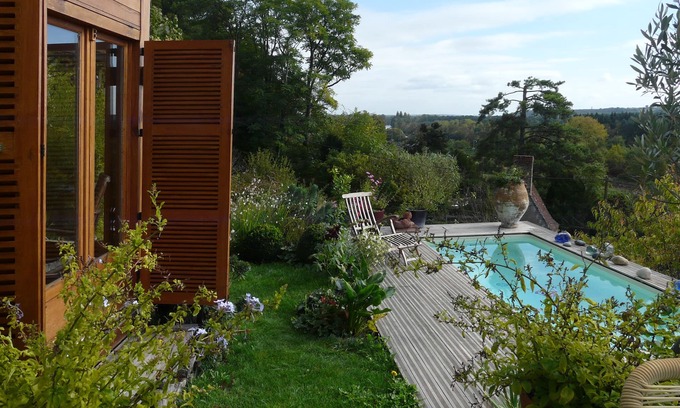 Bourre Casa | Casa unifamiliar orientada al sur con piscina y vistas panorámicas del Cher