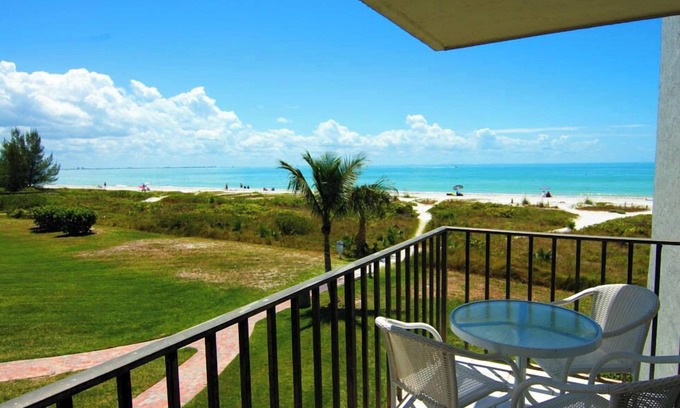 Sanibel Condominio | Fabuloso condominio con vista al Golfo, piscina climatizada, tejo, barbacoa, lanai, internet