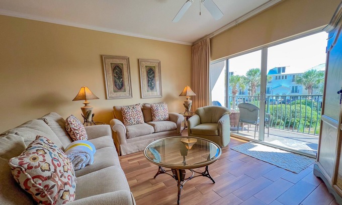 Frangista Beach Condominio | Dog-friendly condo with pool, hot tub, private balcony, AC, & washer/dryer