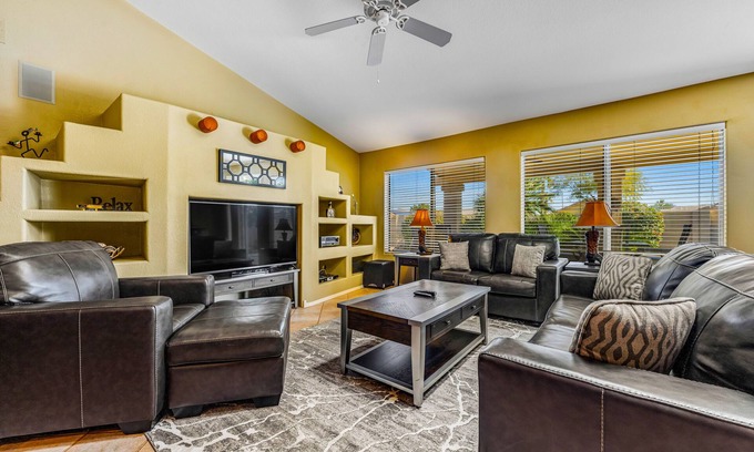 Palm Valley Casa | Dog-friendly home with pool, firepit, fast WiFi, central AC, & washer/dryer