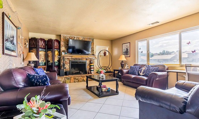 Victorville Casa | Dog-friendly waterfront home with private beach, firepit, dock, fireplace, grill