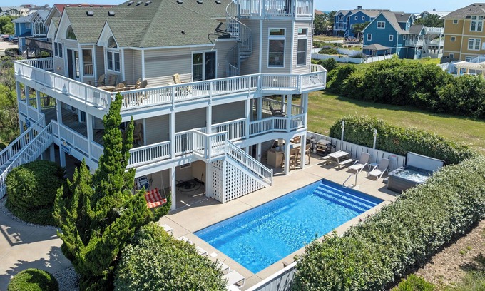 Whalehead Beach Casa | E=M(Sea)2: Private Pool & Hot Tub, Rooftop Deck w/ Ocean View, Pet-friendly