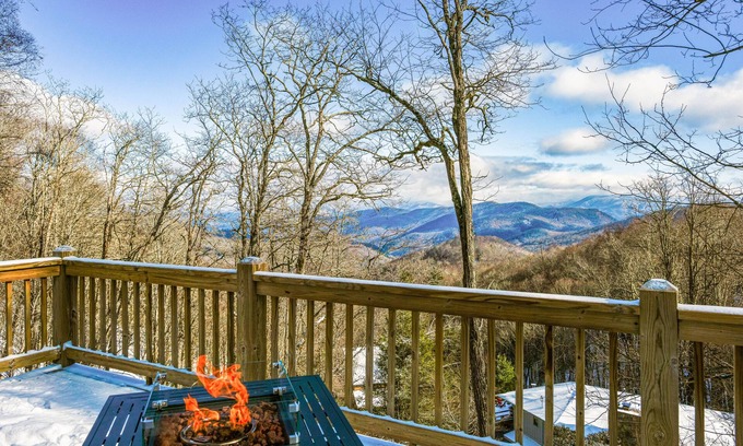 Cullowhee Cabina | Elevated mountain-view cabin with private hot tub, 2 decks, firepit, & grill