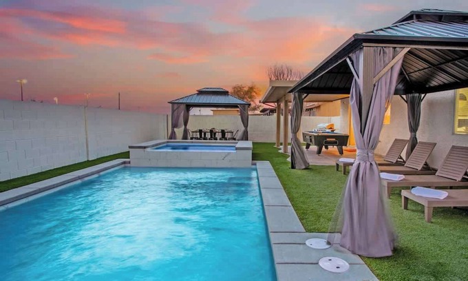 North Las Vegas Casa | Endless Fun @ 5BR Oasis w/ Pool, Spa, Arcade Games