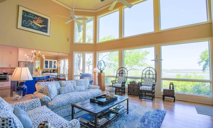 West Beach Casa | Enjoy Stunning Marsh & Tidal Water Views in This Renovated Home w/ Chef's Kitchen & Custom Finishes