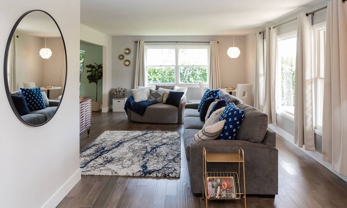 Port Angeles East Casa | Eye-catching Home and Yard w/ Luxurious Hot Tub, Patio, and Private Trail Access
