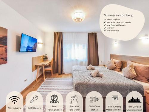 Mitte Apartamento | Falk Homes- Luxus Apartments, ideal für Geschäftsreisende & Familien - nahe Messe, im Zentrum Nürnbergs mit Balkon, Arbeitsplatz & Parkplatz, Handtücher & Bettwäsche, nähe Playmobilfunpark, self check-in