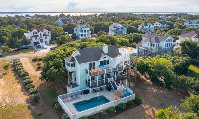 Whalehead Beach Casa | Short Walk to Beach and Restaurants! Heated Pool & Hot Tub, Elevator & Arcade!