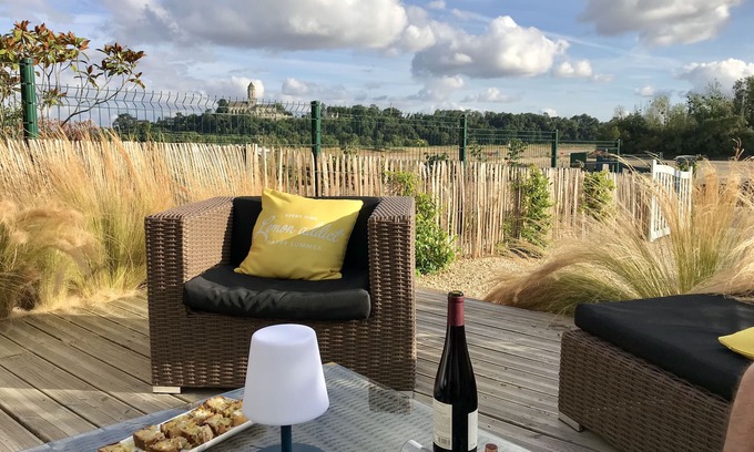 Varades Cabaña | Gîte 3 Ears "A Brin de Loire" 5 personas, vista a la terraza Loire