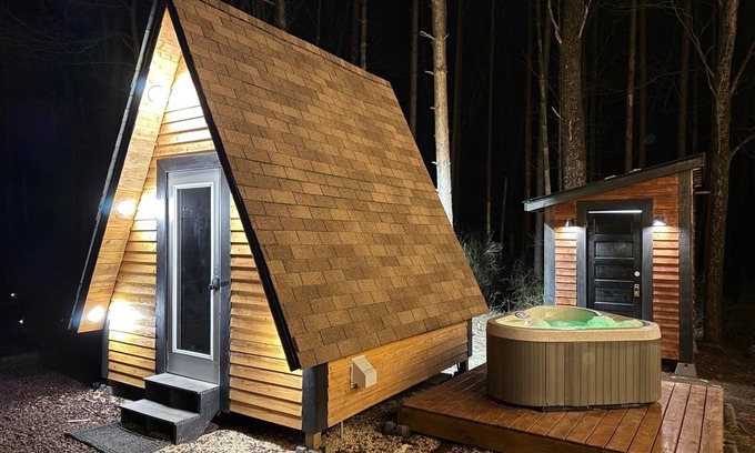 Newfoundland Cabina | Glamp in this Cozy Tiny A-Frame Cabin: Electricity, Heating, AC, Wi-Fi & Hot Tub