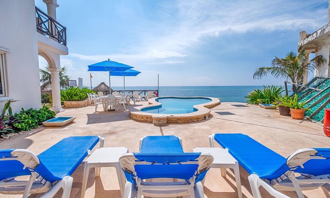 Akumal Condominio | Beachfront access out the patio door! Swimming pool, AC and WiFi!