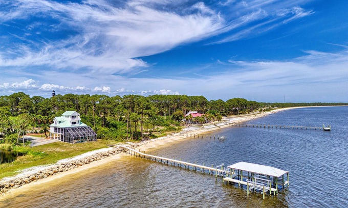 Carrabelle Casa | Gulf-front, dog-friendly home with private pool, great view, deck & beach access