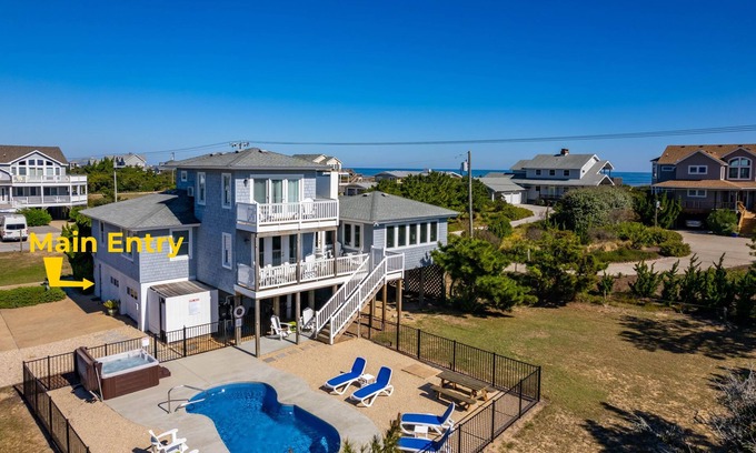 Southern Shores Casa | Here & Now: Semi-Oceanfront, private pool, hot tub, steps to the beach