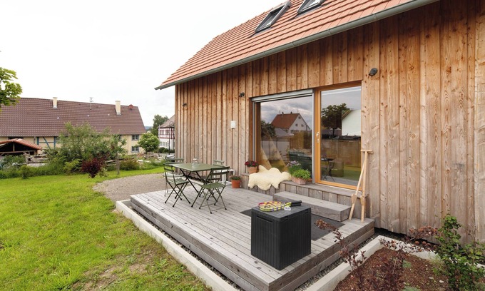Gemarkung Mohringen Casa | Casa de vacaciones 'Tinyhaus Am Bussen' con terraza privada y jardín privado