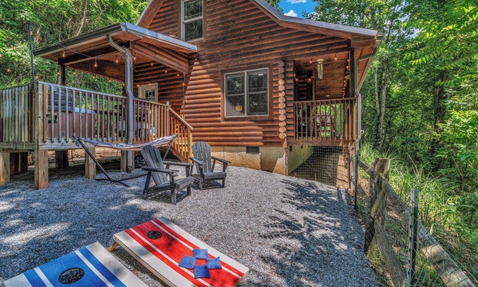 Skyland Cabina | Hot Tub Yard Biltmore Blue Ridge Cabin Dogs ok Fireplace Winter Views