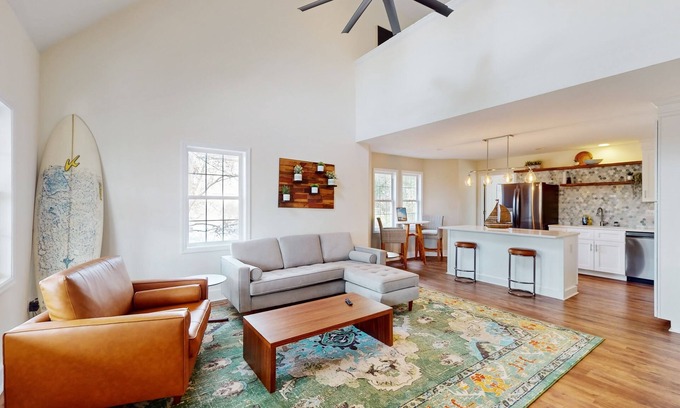 Hampstead Casa | Idyllic retreat with surfboards, hot tub, open layout, & firepit - dog-friendly