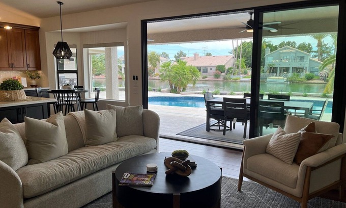 Crystal Shores Casa | IMPRESSIVE Val Vista Lake front w/VIEW: Heated Pool, Patio TV, Fishing