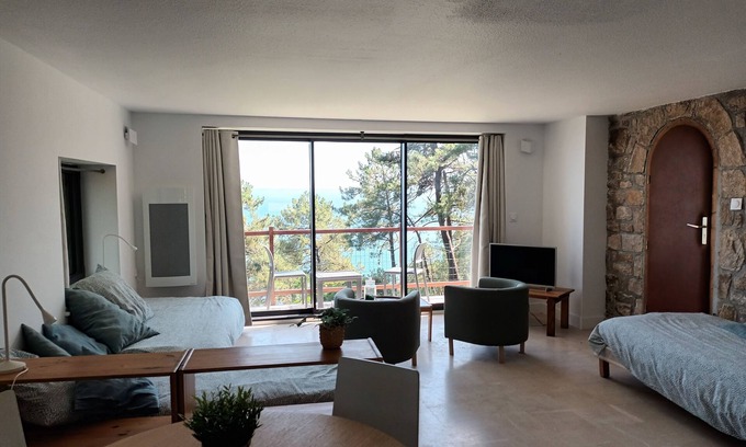 Crozon Apartamento | Independent apartment - expectionnal sea view - swimming pool - 3 persons