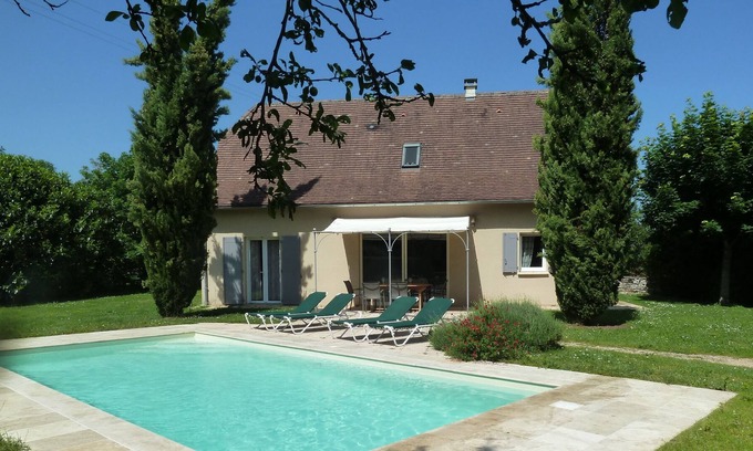 Loubressac Casa | Casa independiente 8 pers. con piscina privada en Loubressac tranquila