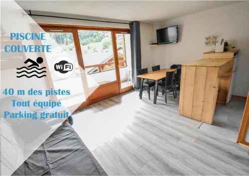 Saint-Jean-dʼAulps Apartamento | L'Enchalpe, Grand et lumineux studio avec coin montagne 5 personnes, 60m des pistes, PISCINE COUVERTE, WIFI, grand balcon expo EST, DRAPS NON COMPRIS