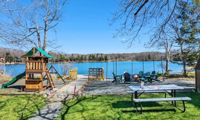 Tobyhanna Cabaña | Lakefront Retreat | Hot Tub, Fire Pit & Private Beach