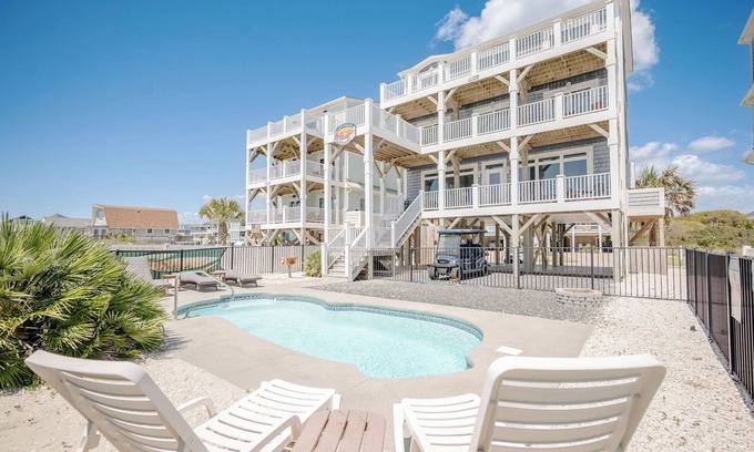 Yaupon Beach Casa | Lighthouse: Oceanfront with Pool and Elevator Near Fishing Pier