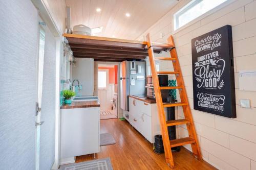 San Luis Obispo Casa | Lofted Bedroom Teal Tiny Home with Creek Views