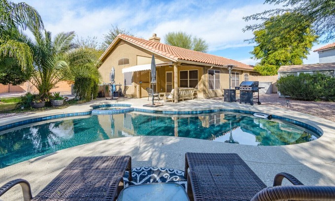 Superstition Springs Casa | Luxe Desert-Chic 3BR | Heated Pool + Spa | Grill
