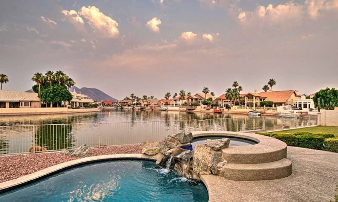 Arrowhead Lakes Casa | Luxe Lakefront Home w/ Pool, Hot Tub, & Boat Dock!