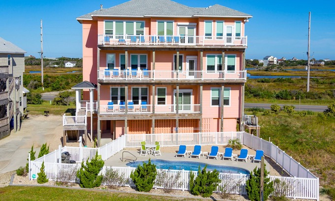 Hatteras Casa | Luxe, ocean- & sound-view home with private pool, hot tub, decks & game room
