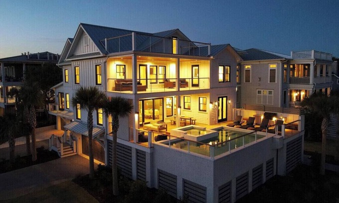 Isle of Palms Casa | Luxury Designer Home, HEATED Pool & Hot Tub, Elevator, Across From Beach Access
